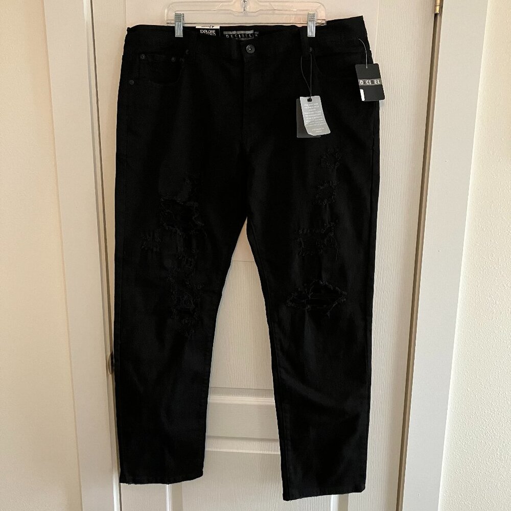 Decibel Jeans Mens 42x34 Black Rip & Street Pants Urban Streetwear Hip Hop